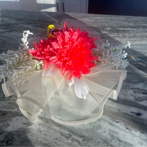 Custom off white & pink floral bird Kentucky Derby Fascinator - Picture 5 of 9